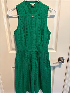 J. Crew Factory Green Eyelet Sleeveless Button-Front Dress